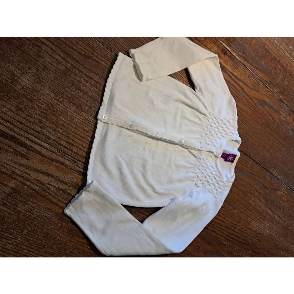 Girls 6X J Khaki White Button Front Long Sleeve Cotton Knit Sweater